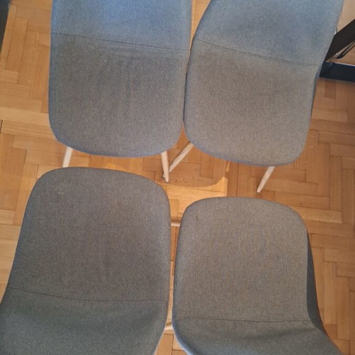 Set of 4 chairs with grey fabric and wooden legs