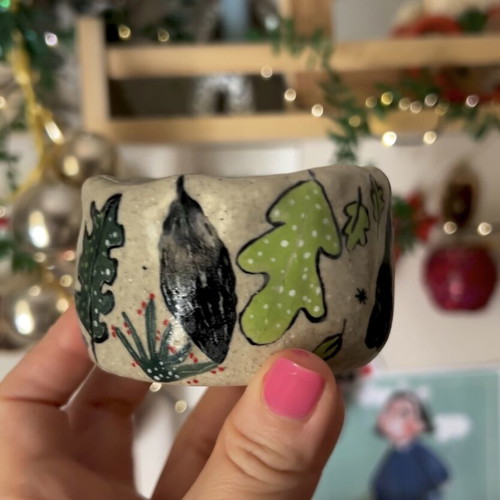 Whimsy ceramic botanical mug, handmade