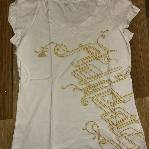 Adidas short-sleeve shirt new, size Small, white and yellow