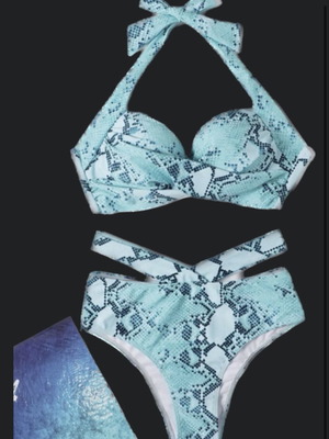 Blue animal print bikini swimsuit new, with padding