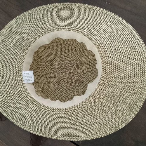Sunhat with wide brim and chiffon trim in beige and brown. Never worn.