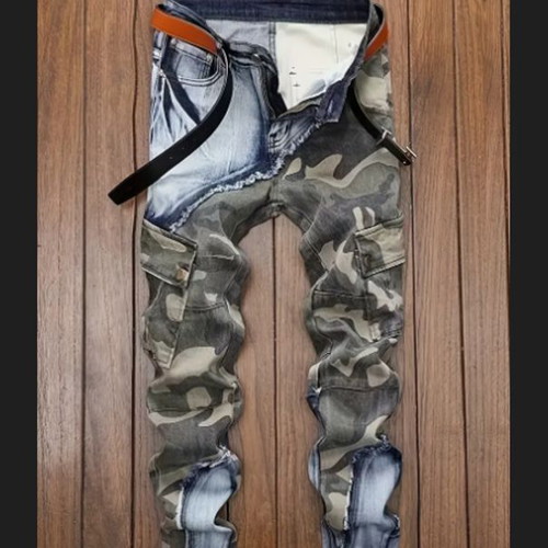 Jean Cargo men's pants new, size L, camouflage blue and green