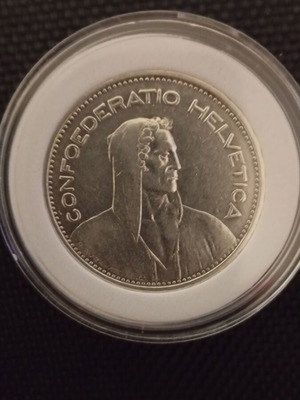 Silver Coin Five Swiss Francs 1931 Like New