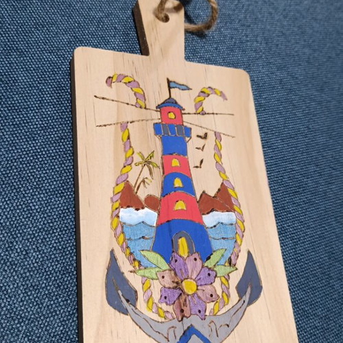 Pyrography and painting on small cutting board like new
