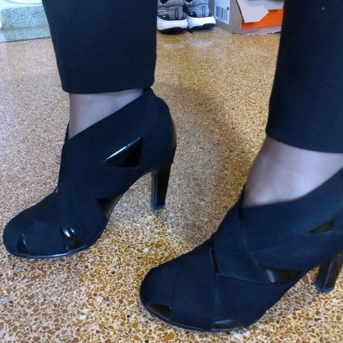 United Nude ankle boots used, black with patent and straps, size 38