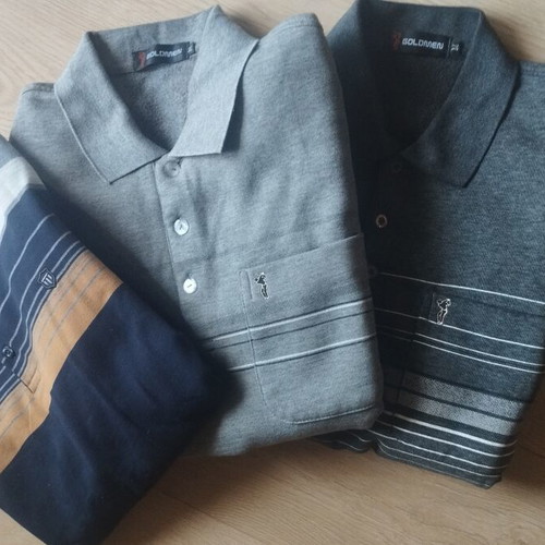 Set of 3 long-sleeve polo shirts size M like new, blue and grey