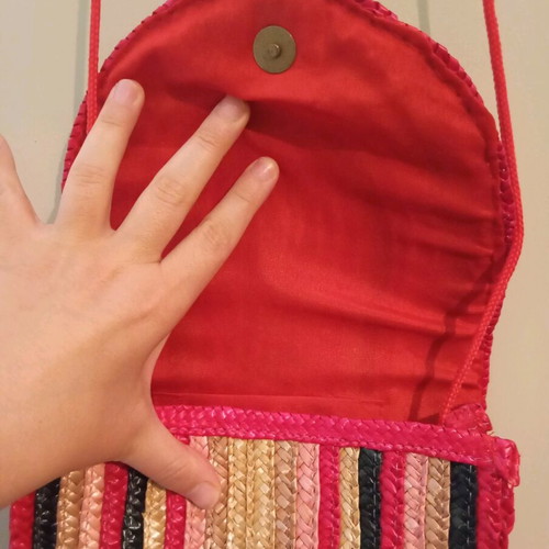Primark women's straw handbag hand-held like new, red and pink