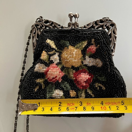 Motivi vintage hand bag like new with beads and embroidered roses