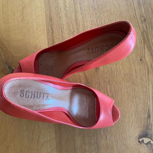 Schutz peep toe pumps used, coral color, size 41, wooden heel