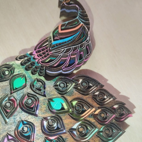 Wooden peacock decorative ornament