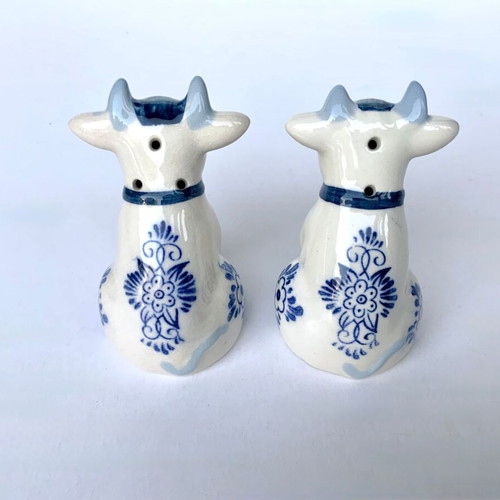 Dutch Delft Salt and Pepper Cow Set New, hand-painted porcelain