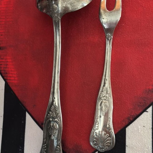 Melchior serving spoon and fork used, vintage set
