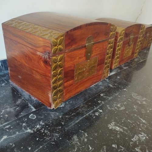 Set of 3 Wooden Decorative Vintage Ethnic Style Chests like new