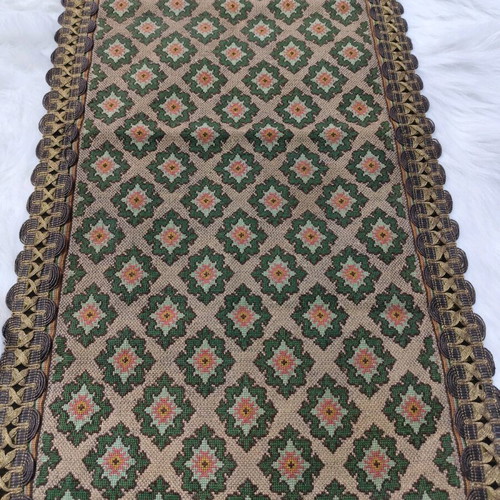 Handmade embroidered counted table runner with gold thread filling