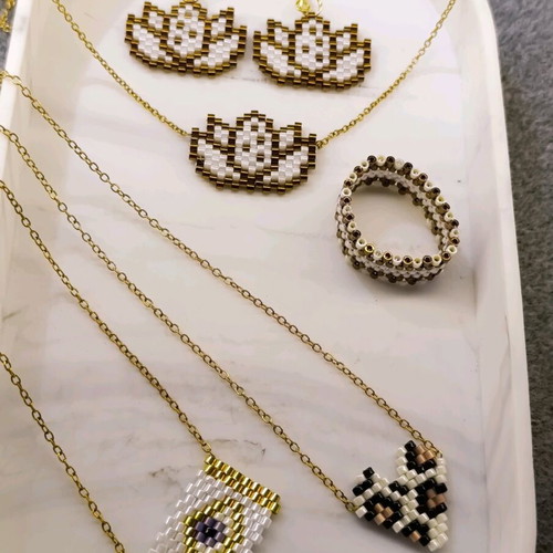 Set of 5 jewelry new with Miyuki beads and stainless steel chain