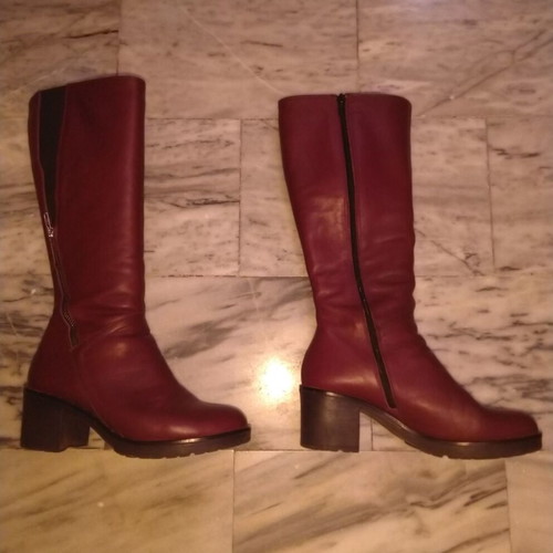 Women's leather boots, red, high heel, size 38