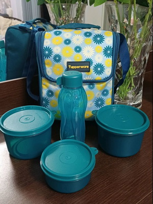 Tupperware set of 5 containers with small bag and bottle