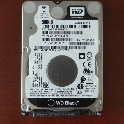 WD Black Laptop Hard Drive 500GB 2.5" 7200 RPM like new
