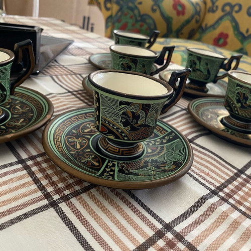 Ancient Greek coffee cups set like new, six pieces with saucers
