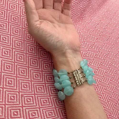 Antique bracelet from the 50s like new, semi-transparent aquamarine tone