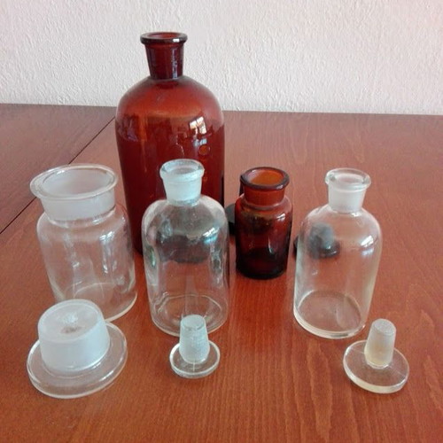 Vintage apothecary bottles set of 5 amber and clear glass