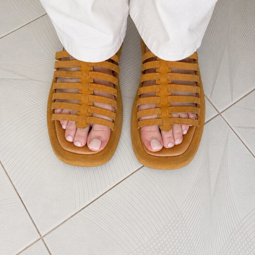 Tsitsivas leather women's sandals used, mustard color, size 38