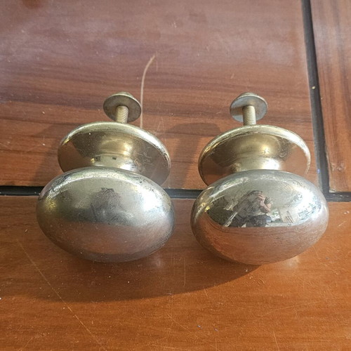 Vintage brass door knobs used, set of 2 with extra non-solid knob