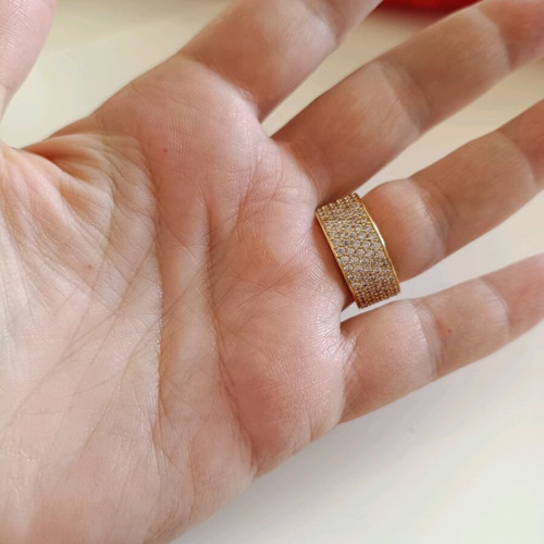 Women's ring new, wide pavé crystal design, gold color
