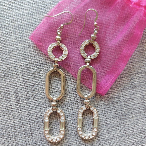 Dangling earrings gold color with stones, new, brass