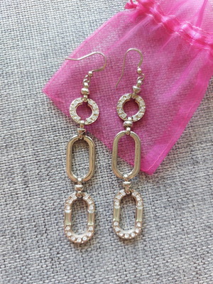 Dangling earrings gold color with stones, new, brass