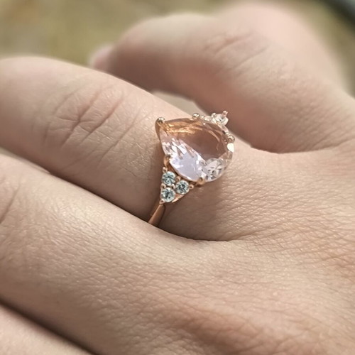 Rose Gold Copper Ring with Pink Heart Crystal