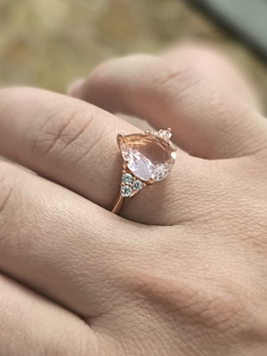 Rose Gold Copper Ring with Pink Heart Crystal