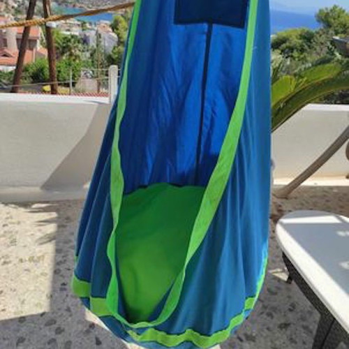 Children's Hanging Swing hammock like new, blue and green fabric