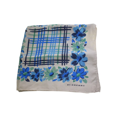 Burberry London Silk Scarf square blue turquoise floral used
