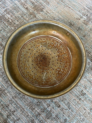 Vintage copper colander used, handmade with patina