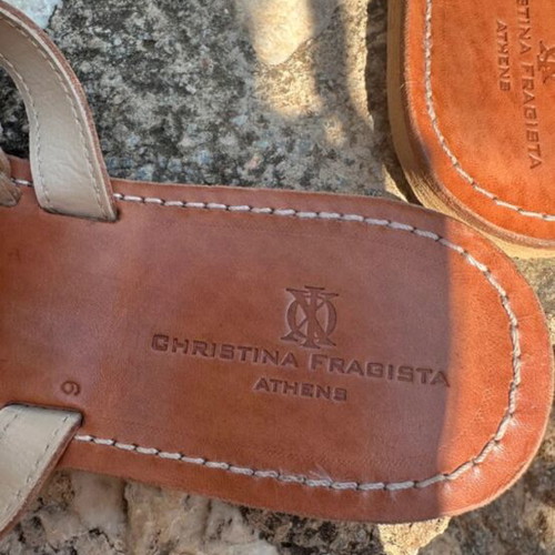 Christina Fragista handmade sandals with Swarovski crystals like new, brown