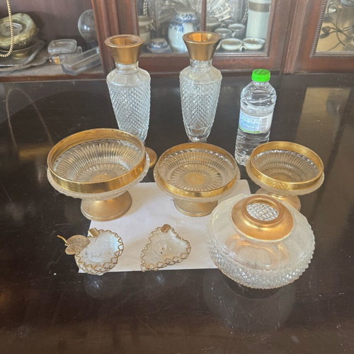 Porcelain decorative set used, Bohemian crystal
