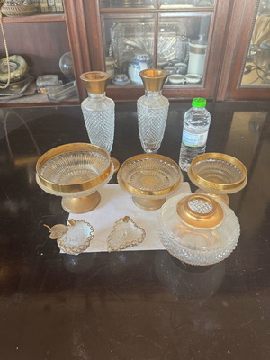 Porcelain decorative set used, Bohemian crystal