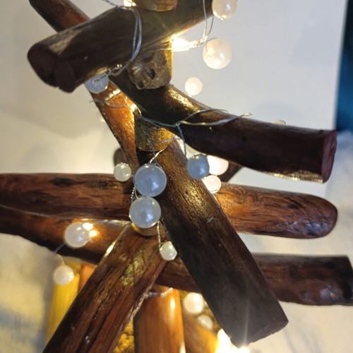Eco Driftwood Christmas Tree with LED Lights and Pearls