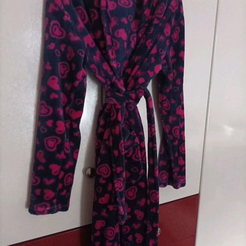 Women's home robe one size, blue and pink hearts
