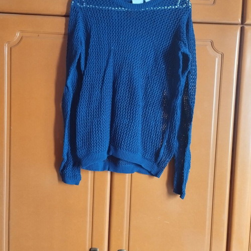 Machine-knit long sleeve sweater, blue, size M