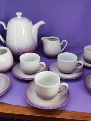 Ceramic coffee set used, with 6 cups and creamer jug