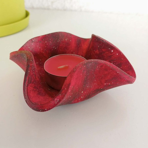 Red Handmade Clay Tealight Candle Holder New