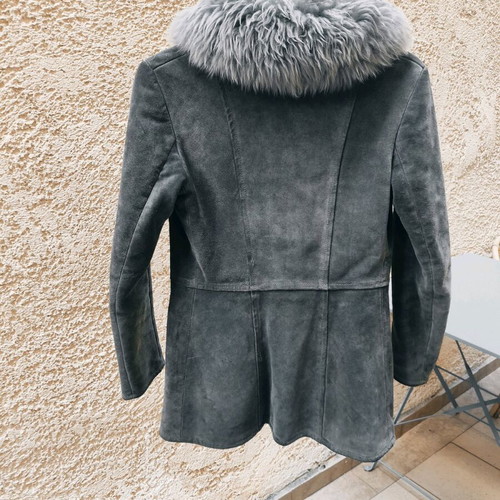 Vintage suede leather jacket used, gray, small/xs