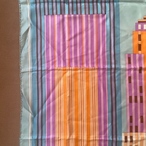 Christian Dior scarf used, vintage silk, purple and turquoise