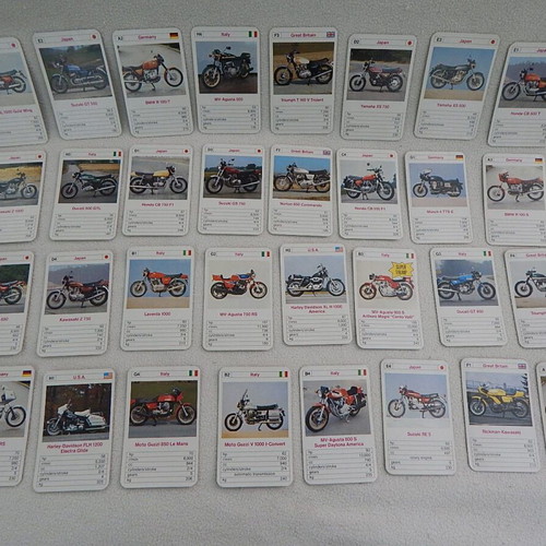 Ace Trump Game card set used, 32 motorcycles from 70s-80s