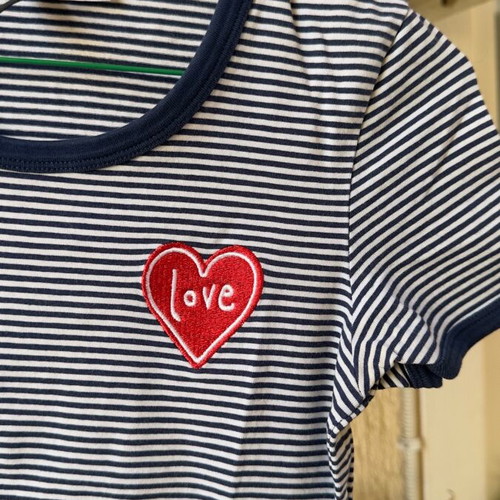 H&M Divided blue women's T-shirt with red heart logo, new, size S
