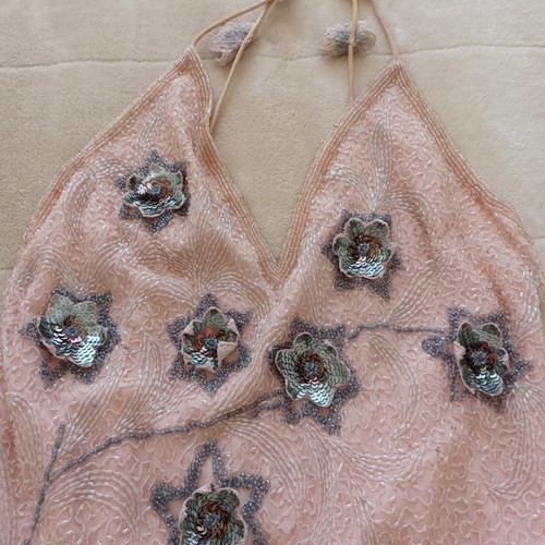 Vintage style dress used, pink, embroidered, size M