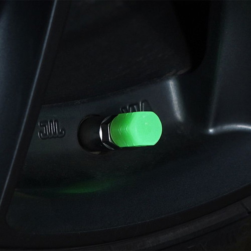 Glowing Valve Caps Green, Set of 4, New