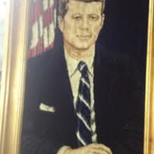 Embroidered velvet portrait of John Kennedy used